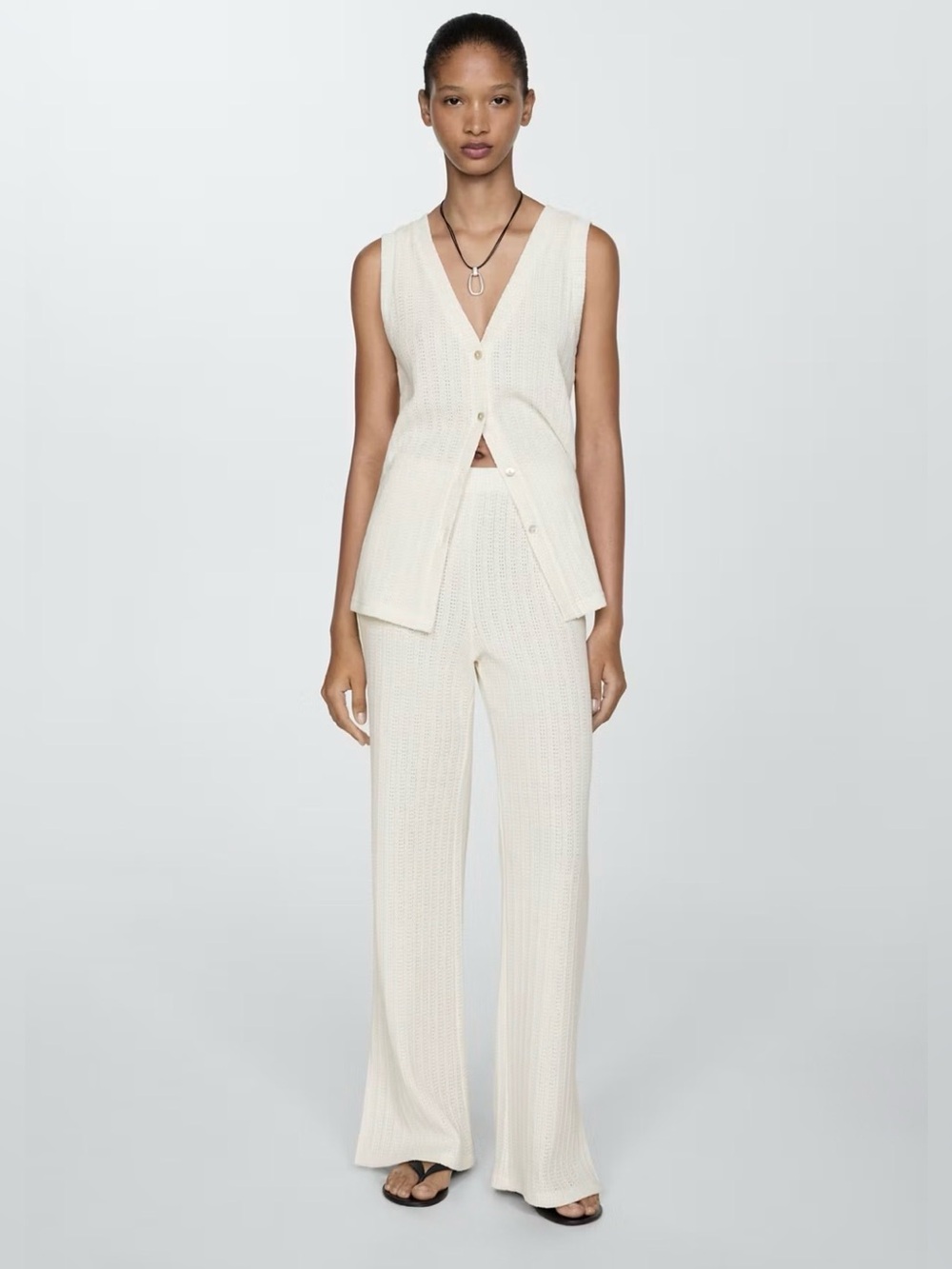 MANGO | Straight crochet pants - Cream | Xsmall